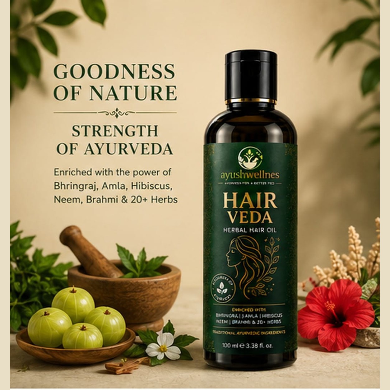 Hair Veda enriched with Bhringraj, Amla, Hibiscus, Neem and Brahmi